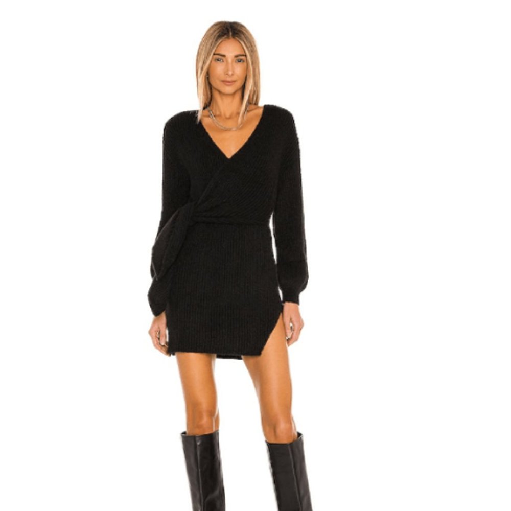House of Harlow 1960 Black Wrap Sweater Dress